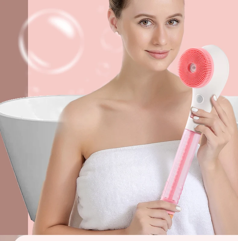 Soft Shower Brush Long Handle Rechargeable Electric Body Brush Silicone Bath Brush