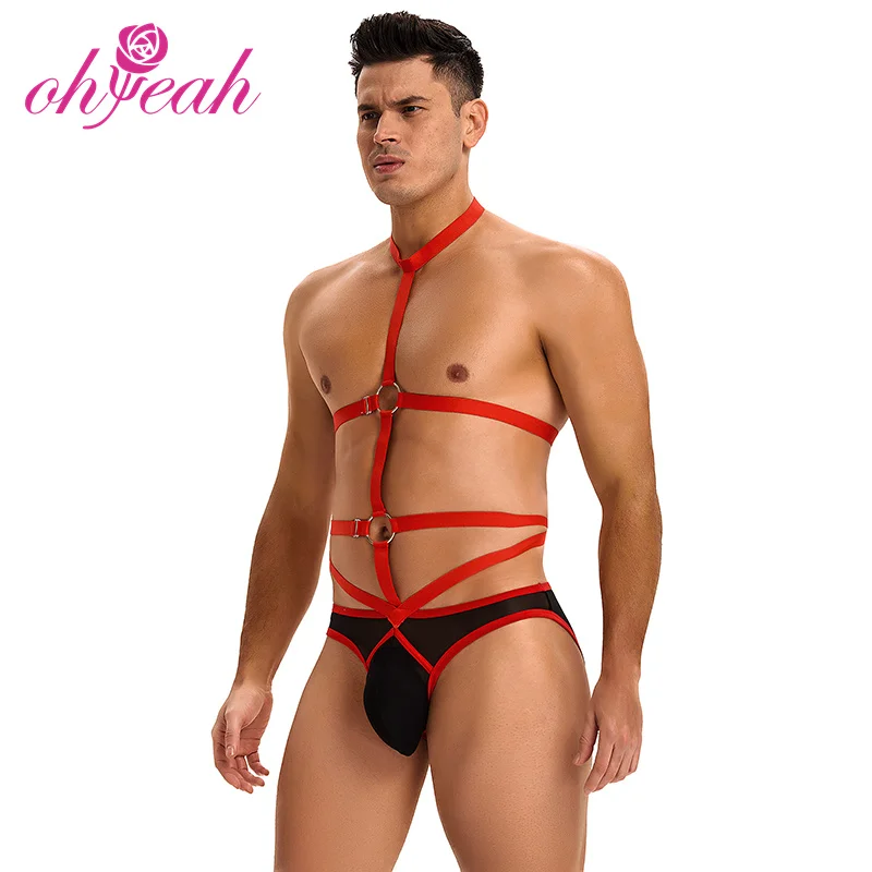 Wholesale Adult Bondage S-XL Red Men Sexy Harness Halter Bodysuit Fetish BDSM Outfit Sexy Mens Jockey Underwear