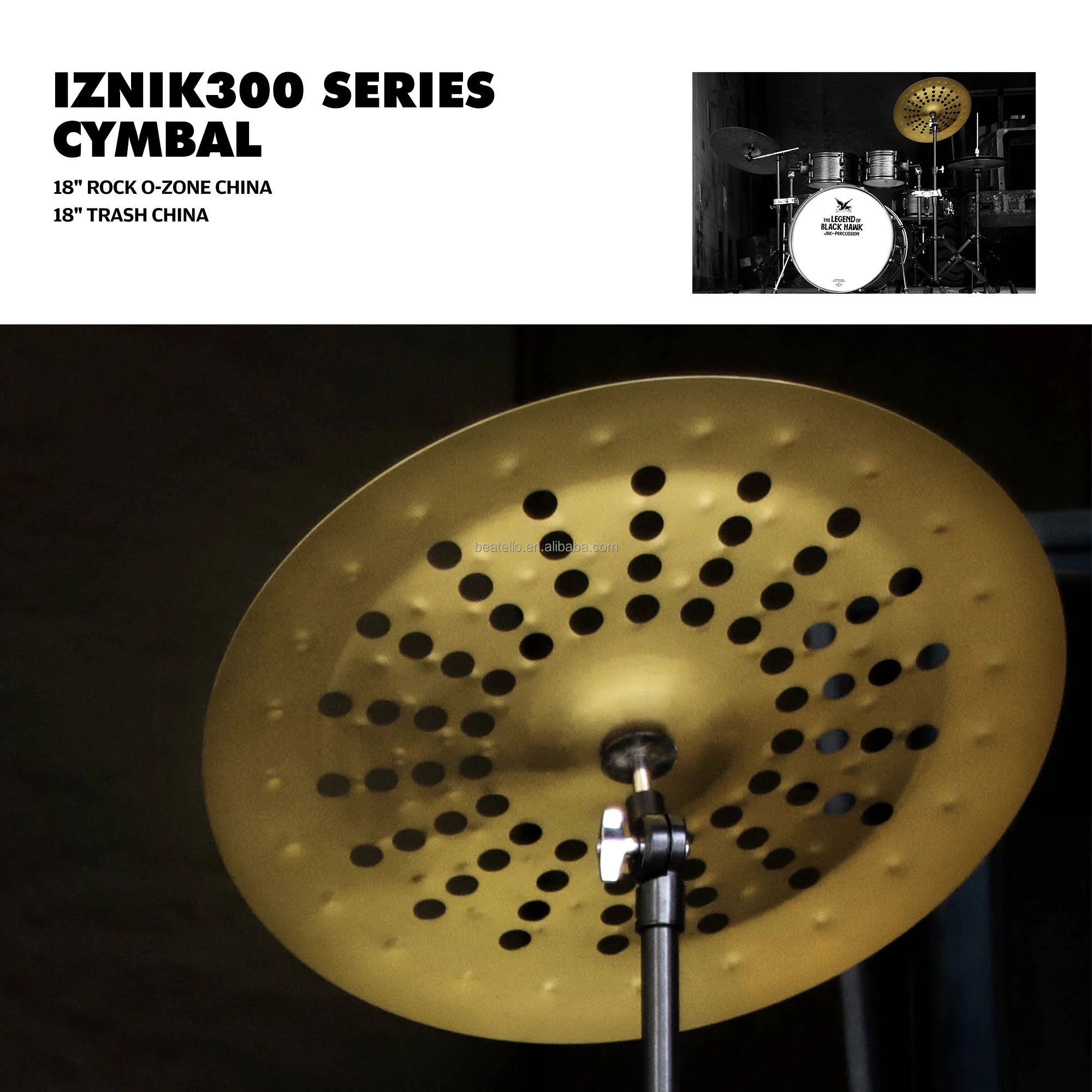 IZINK Professional Trash Crash Cymbals Set 18Inch Effect Cymbal With Holes For Drum Kits Hand Hammered Chinese Cymbals