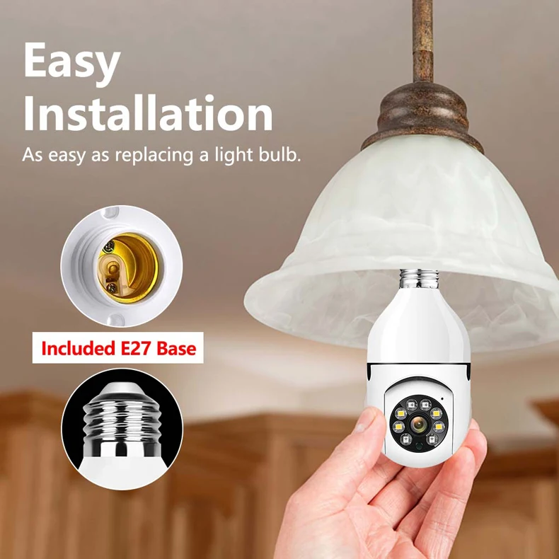 H265 3MP 1296P HD dual light Night Vision Full Color Indoor Security Monitor  Surveillance  network e27 wifi ip Bulb lamp Camera