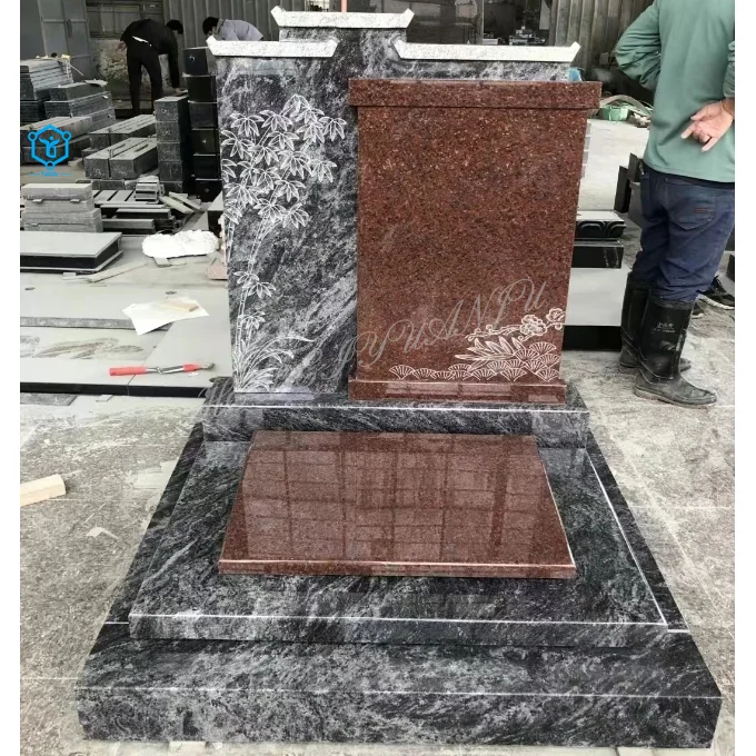 YUANJU European style design gravestone hand carved gravestone Red granite monument