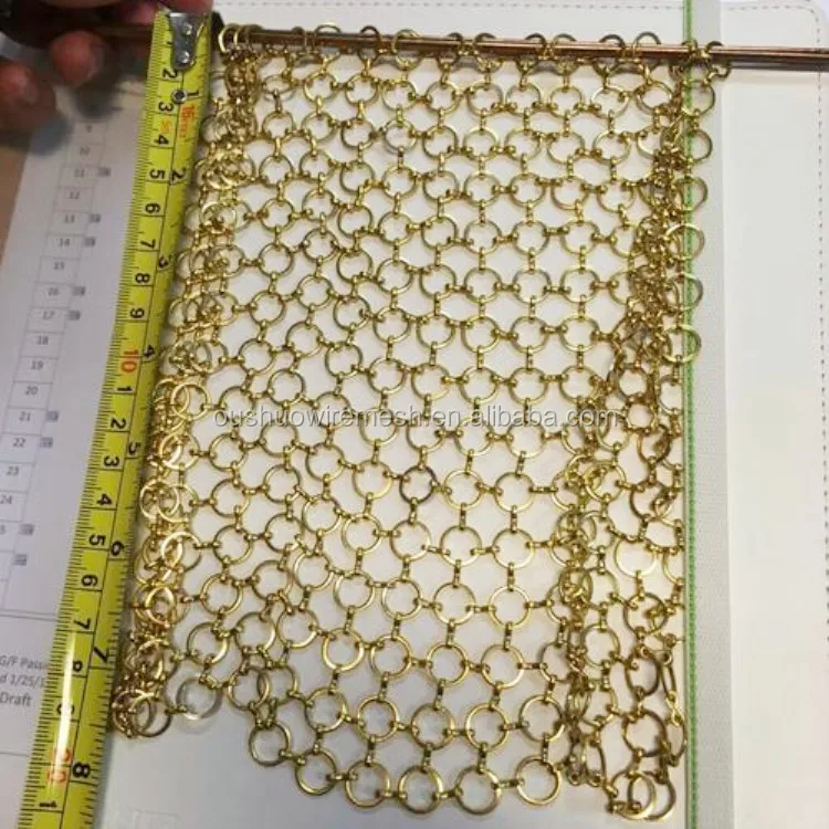 Gold color decorative ring mesh for hanging metal coil curtain