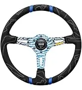 Prototipo Steering Wheel Black Leather Grip Black Anodized Spoke White Stitching 350mm