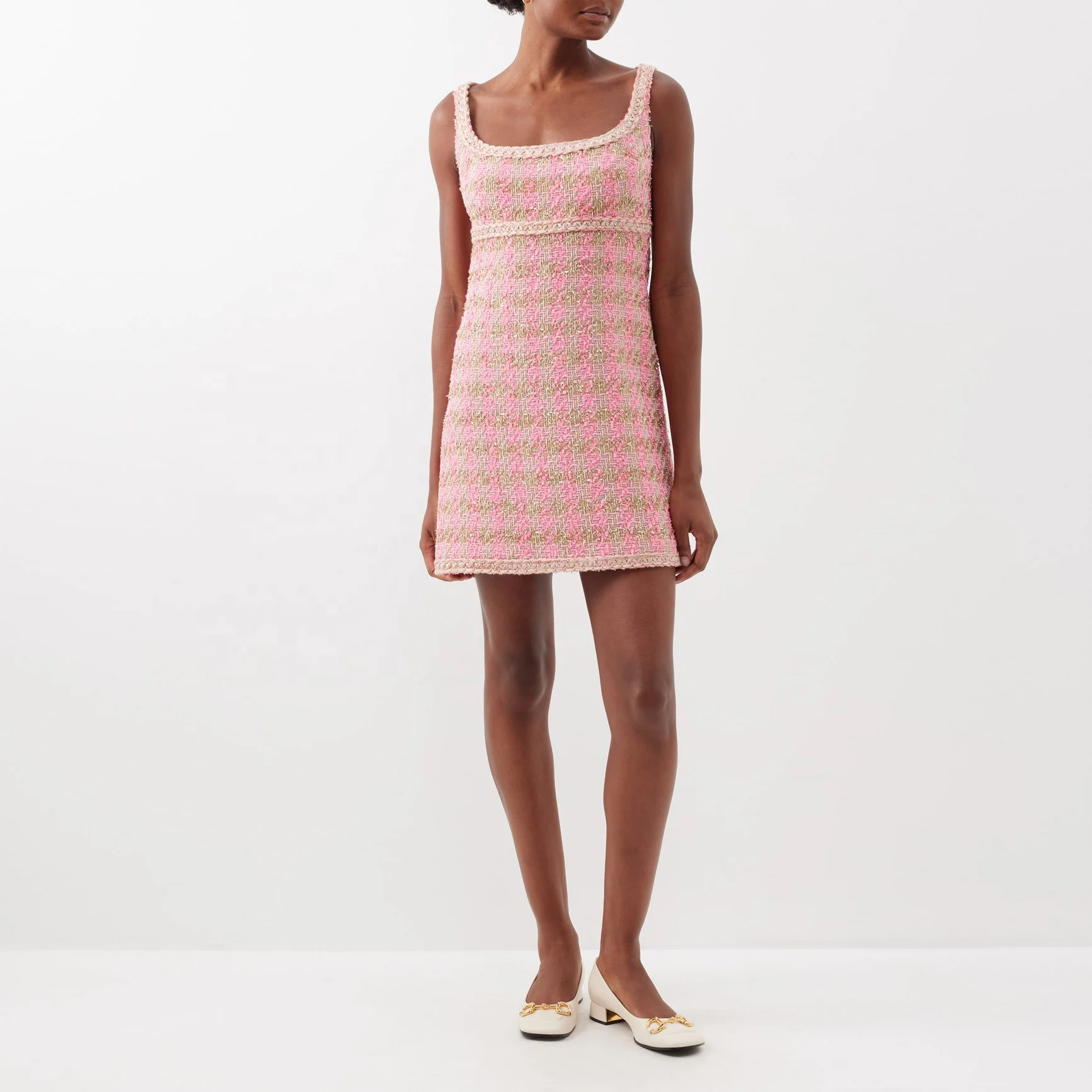 2024 Latest Korean Style Fashion Square Neck  A-line Tweed Mini Dress with Cropped Tweed Jacket Mini Dress Suit