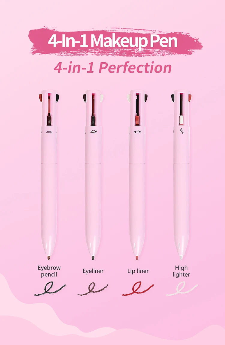 Private label makeup lip liner pencil 4-in-1 lipstick and lip liner set Waterproof make up pencil Eyeliner Eyebrow Lip Liner
