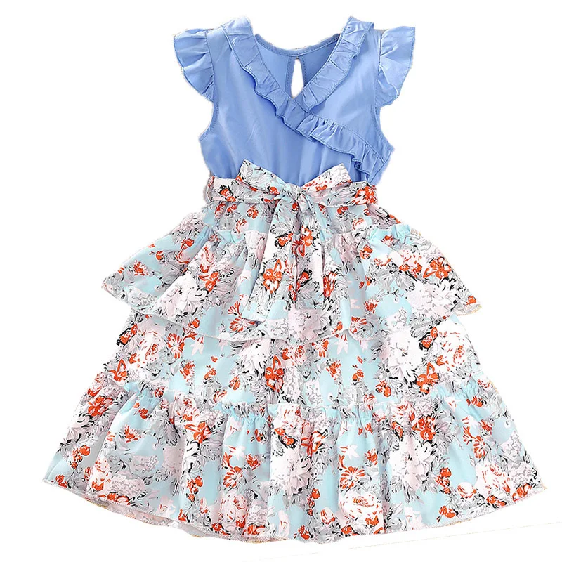 7 - 12y Kids Summer Clothes Polyester Long Maxi Dresses For Kids Boutique Flower Princess Kids Skirts For Girls