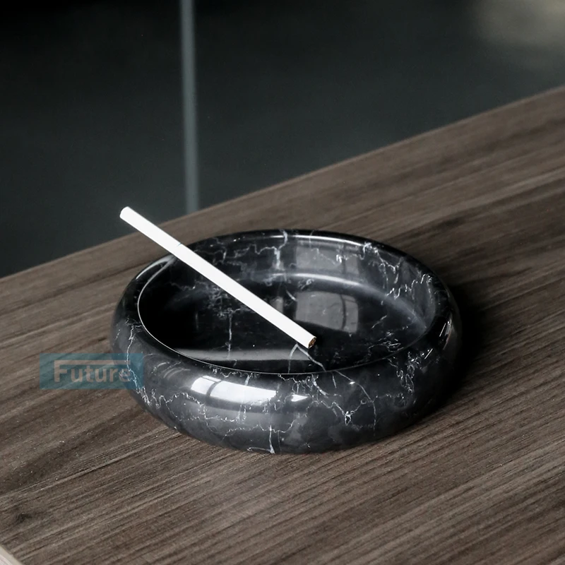 Hight-end luxury home decor natural black and white cigarette smoking herb portable marble cigar ashtray urn