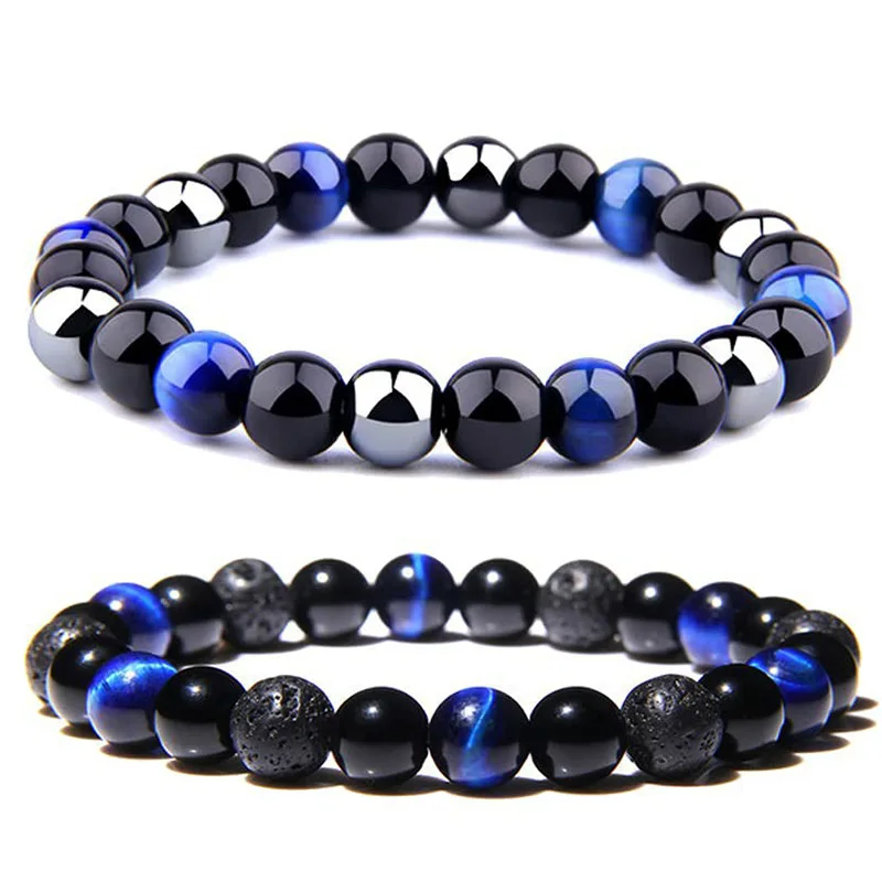 Trendy Natural Stone Magnetic Health Protection Women Soul Jewelry Pulsera Hombre Obsidian Hematite Tiger Eye Bracelets
