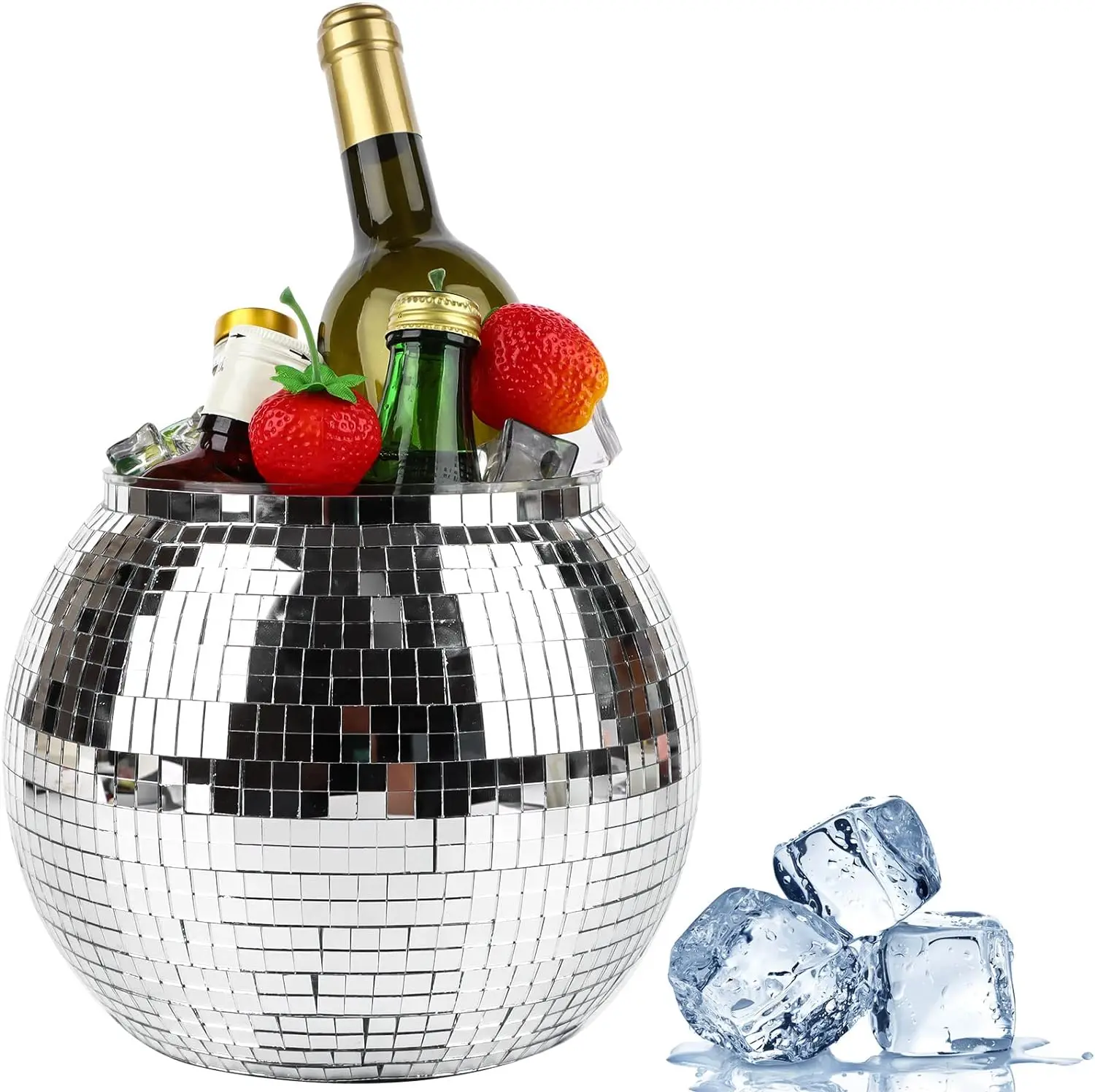 High quality Handmade Bar Gold Silver Mirror Glass Plastic Halloween Party Disco Ball Ice Bucket Beer