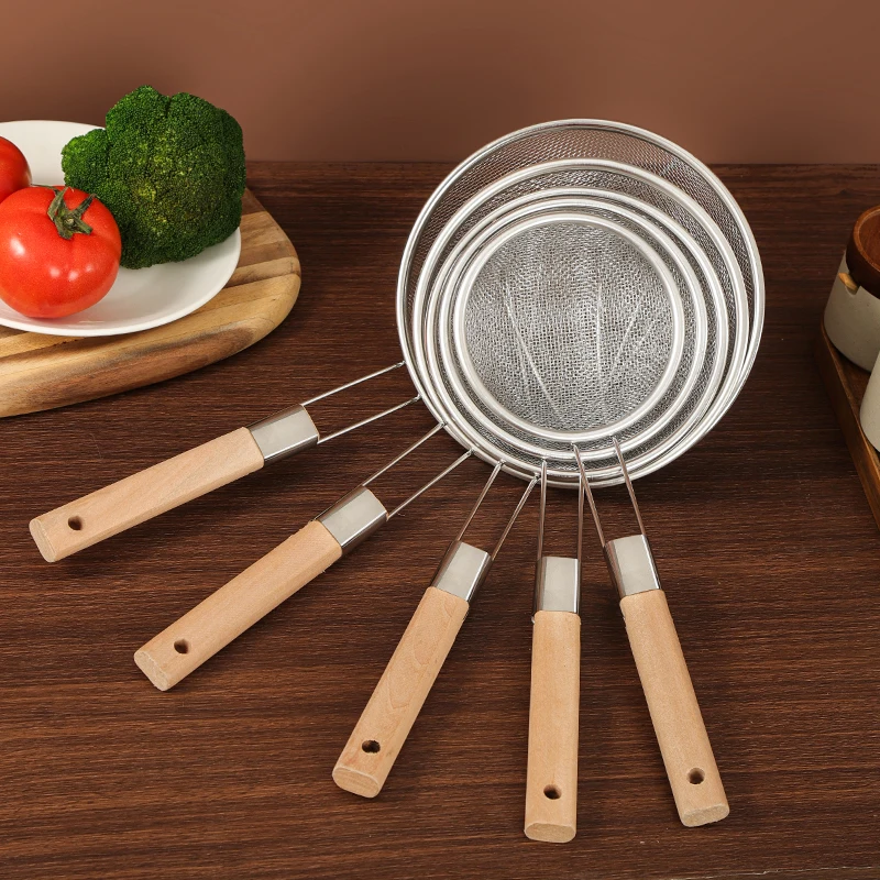 2024 Hot Selling Stainless Steel Strainer Skimmer Ladle Kitchen Cooking Utensils Wire Strainer Pasta Strainer Spoon