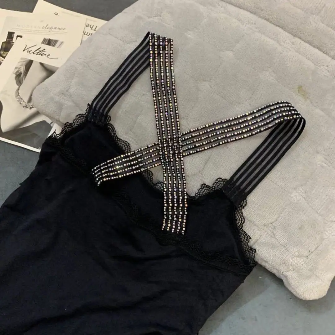 New Korean Hot Elastic Suspender Bottomless Rhinestone Shirt Inside Light Vest Top Outside