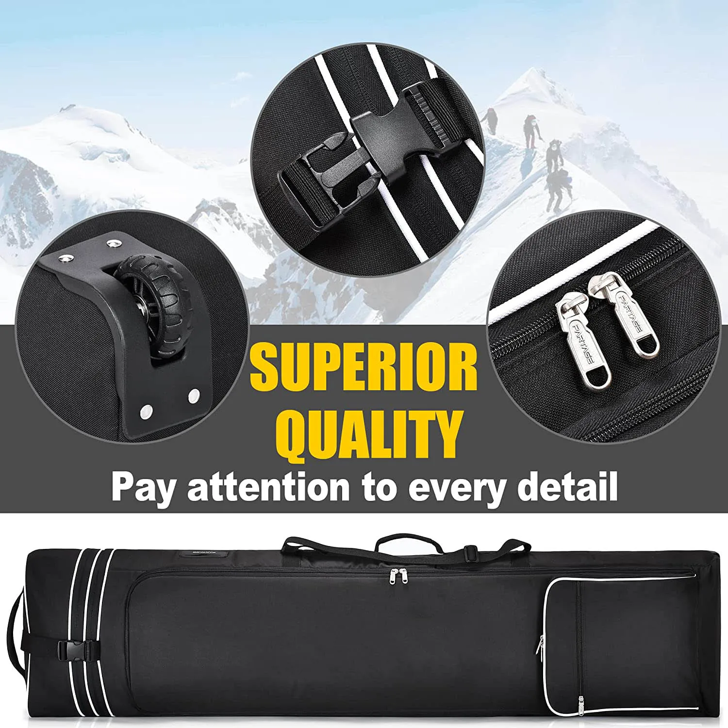 Factory Customized Rolling Double Padded Snowboard Ski Duffel Carry Bag Padded Ski Snowboard Bag with Wheels for Air Travel