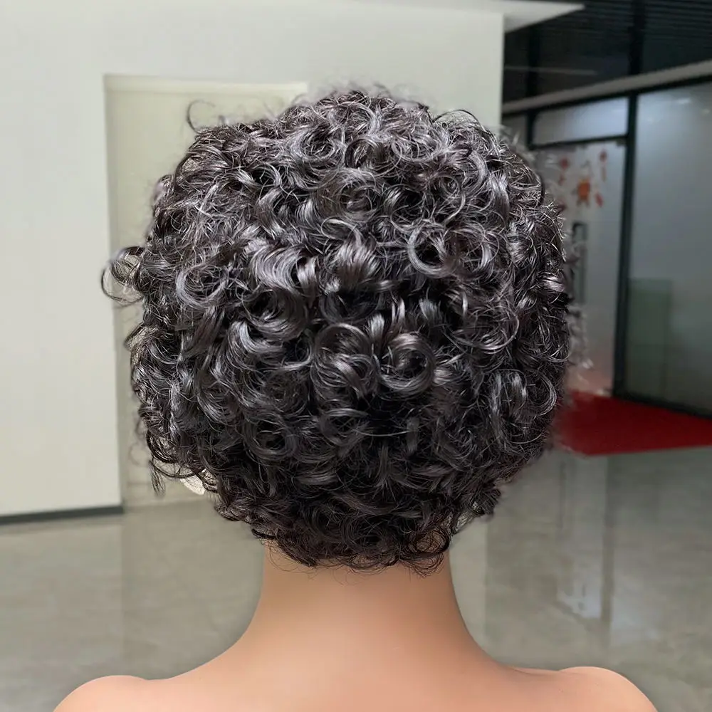 Exshine Pixie Cut Curly Wig 180% Density Human Hair,Short Straight Pixie Wigs Bleached Knots, Remy Bob Lace Wig With Baby Hair