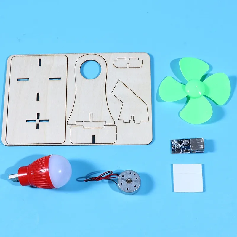 Creative wooden DIY wind power bulb toys steam scientific experiment kits kids toys