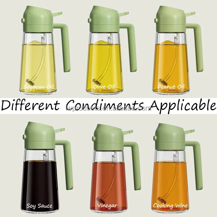 2 in 1 16oz 470ml Glass Kitchen Cooking Oil Spray Bottle Vinegar Oil Dispenser Olive Oil Sprayer For Cooking