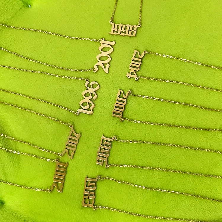  Оптовая торговля из нержавеющей стали 18k Позолоченные ювелирные изделия год рождения номер кулон ожерелье для