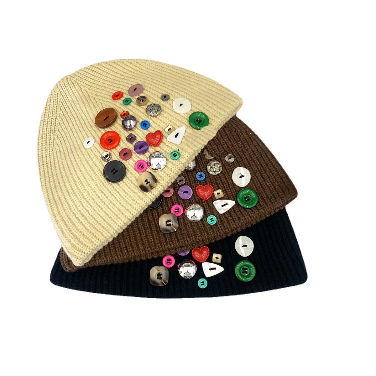 Multicolored Button Fashion Woolen Japanese Style Long Beanie Hat Fashion knitted Pullover Hat Winter Hats