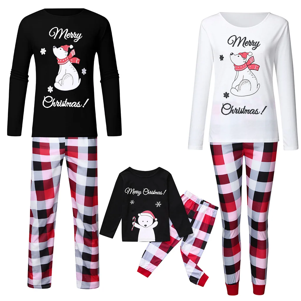 Wholesale Family Matching Clothes  Bear Printed Homewear Christmas Pajamas Casual Suit Children And Parents Two Piece Pants Set