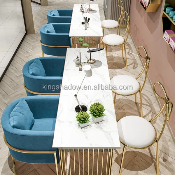 Fashion style cheap nail table gold frame nail salon furniture wholesale