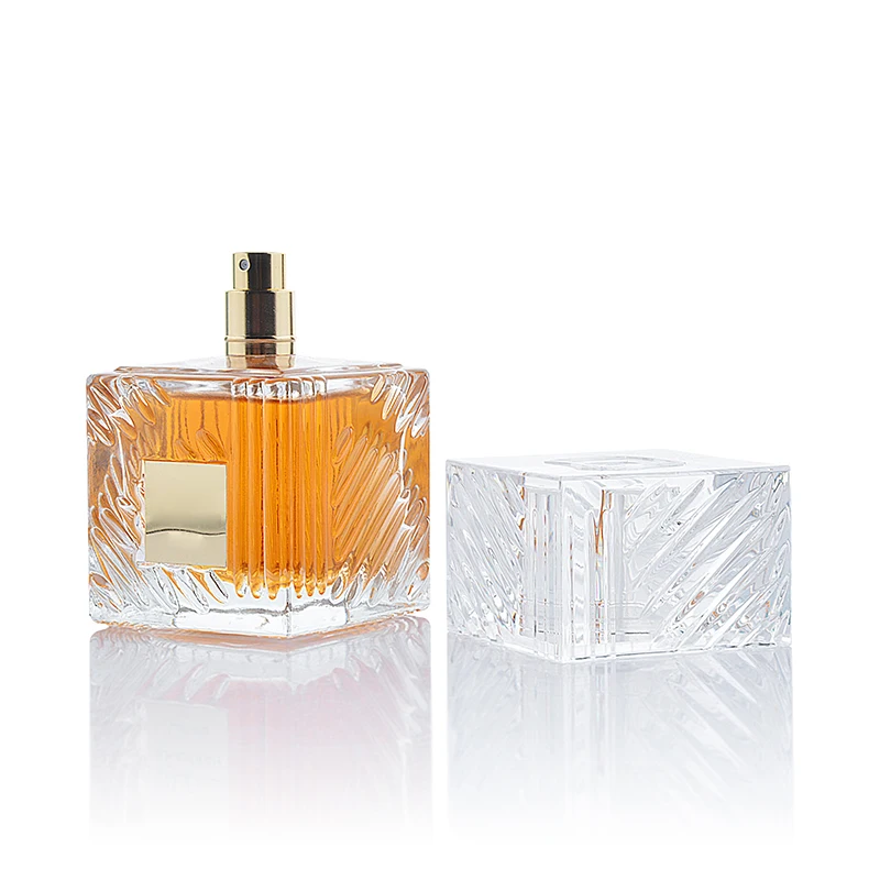 New Flat Styles custom reusable Clear perfume bottle l 100ml  square Shape Transparent Perfume Bottle with  lid