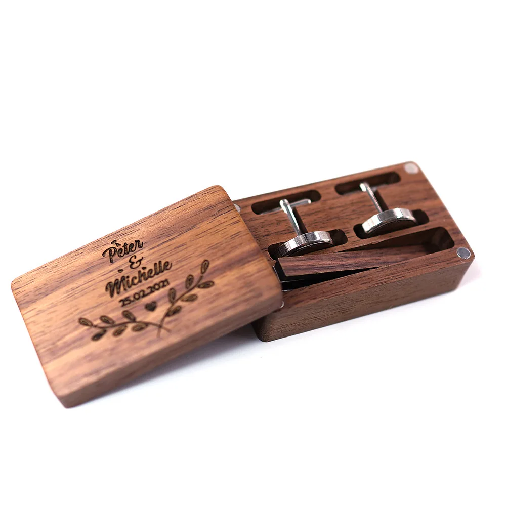 Factory Black Walnut Classic Business Square Black Brush Cufflinks Set Custom Cufflinks Tie Pin and Cufflink