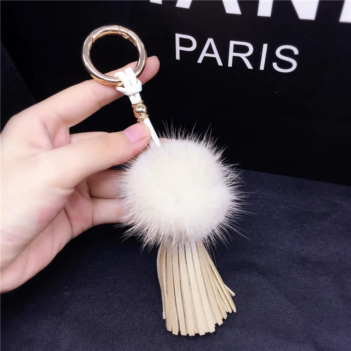 Cheap Furry Puff Ball Pink Fur Ball Heart Pom Pom Keychain For Women And Girls