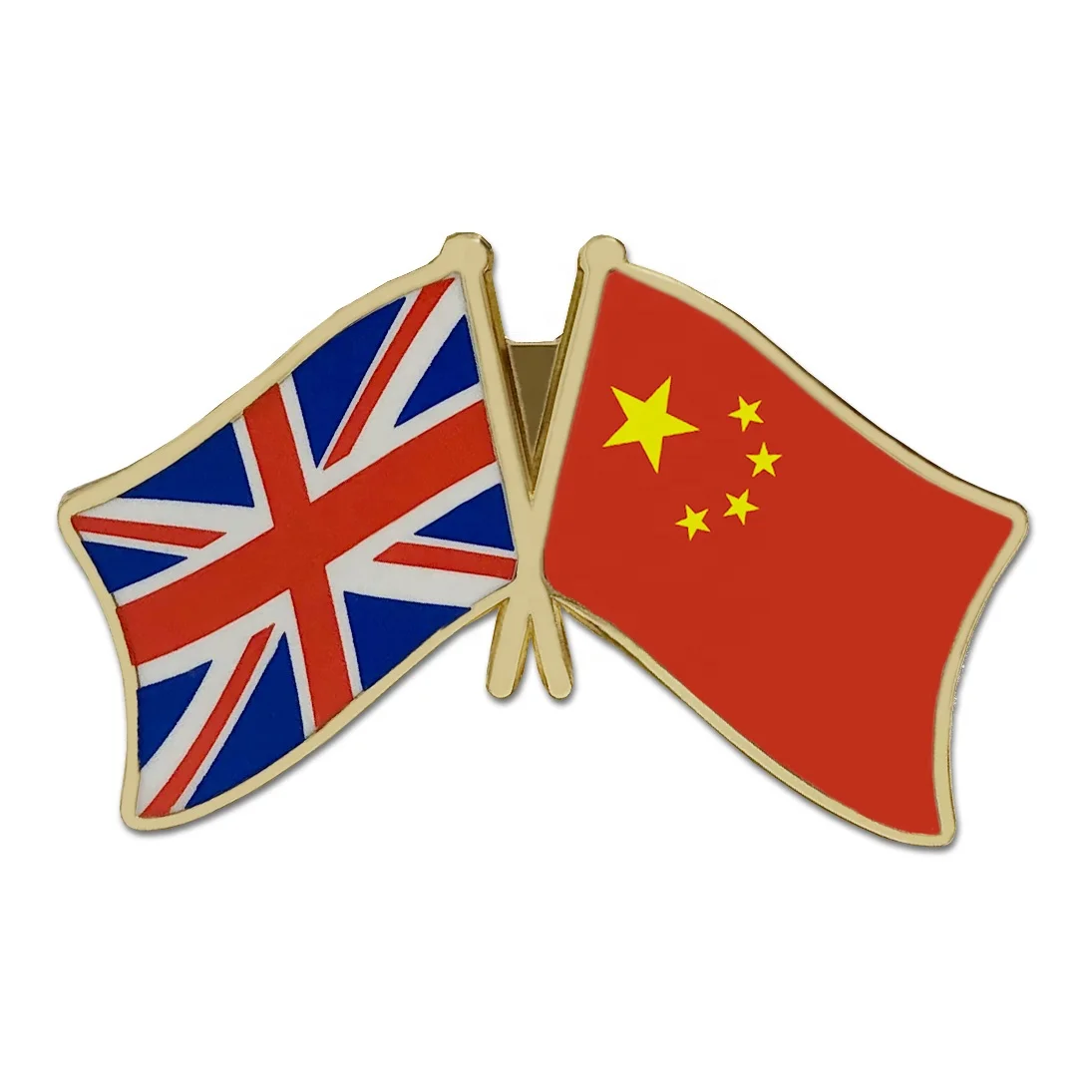 Custom metal UK and Chinese crossed friendship national country flag lapel pins printed flag badge