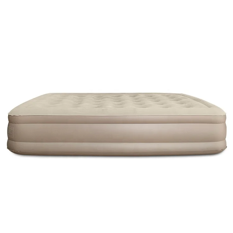 Double height flocked inflatable airbed mattress with build-in pump suitable for indoor and outdoor camping