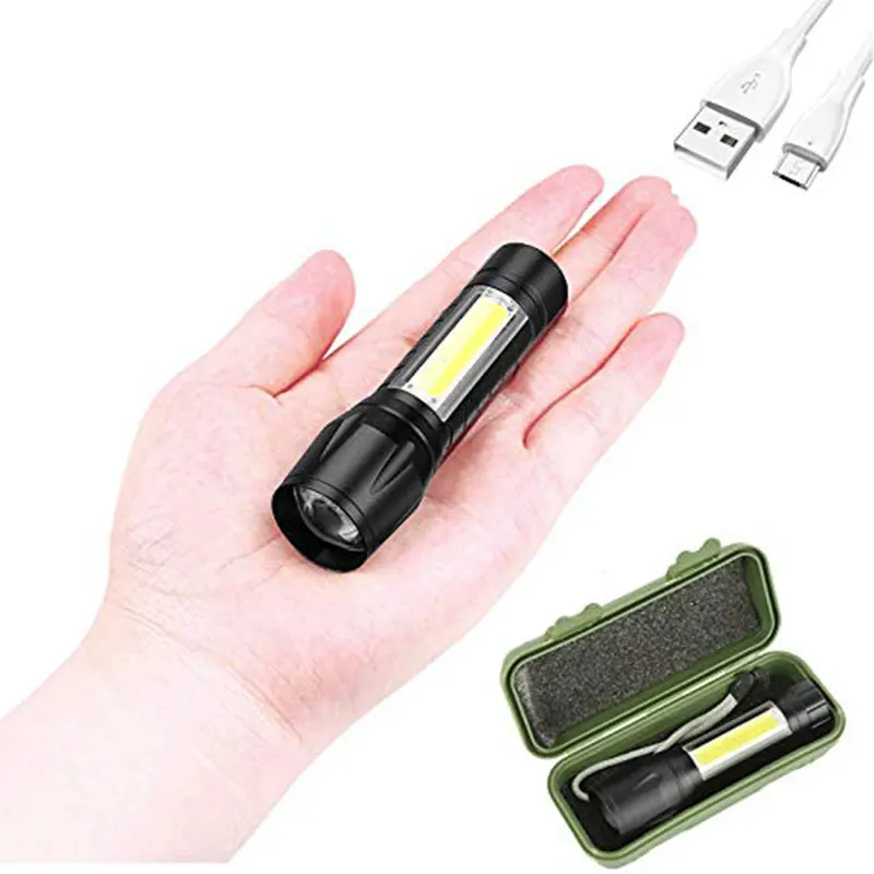 Clover EDC Portable mini Aluminum COB Tactical Torch Zoomable Torch Waterproof LED USB rechargeable Flashlight