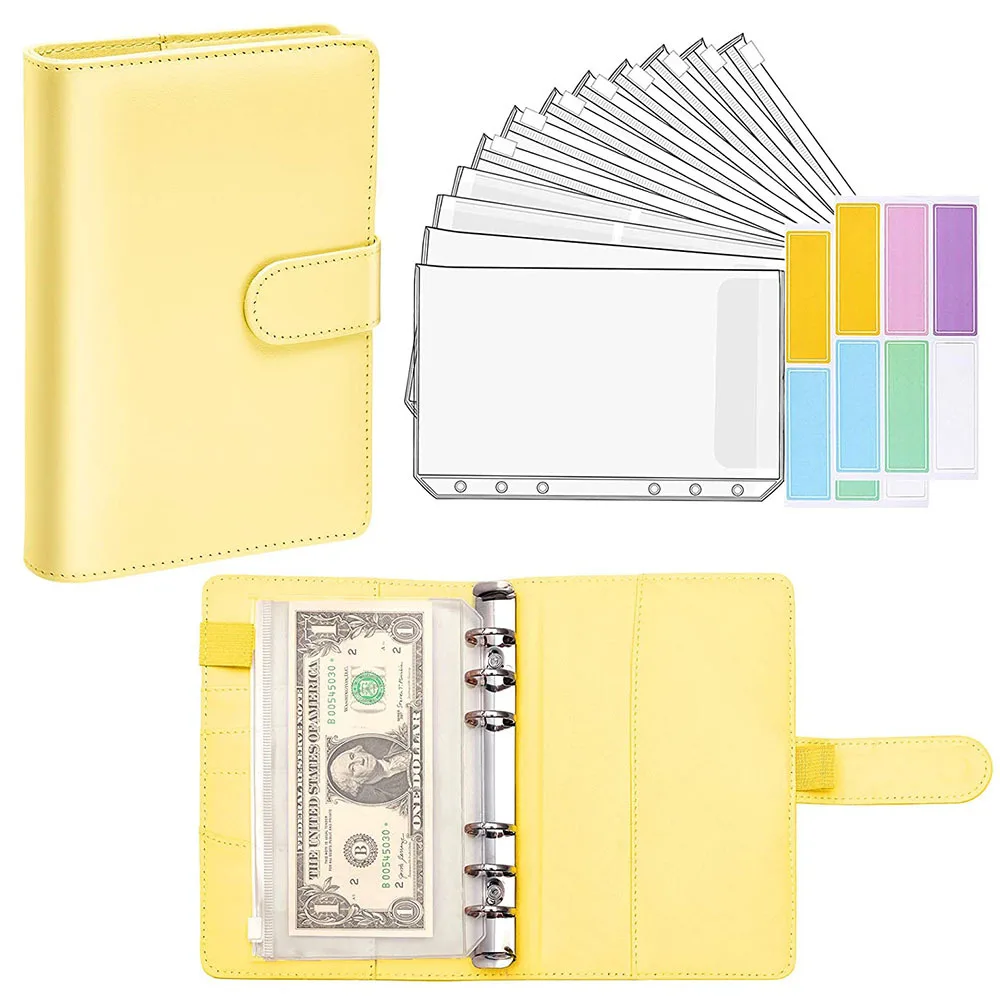 LABON A6 Binder Budget Planner Notebook Covers Folder A6 Size 6 Hole Binder Pockets Plastic Binder Zipper Money Saving Envelope