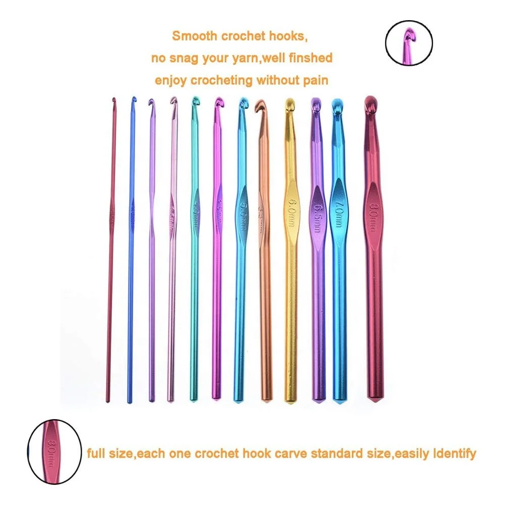 Amazon, алюминиевые эргономичные крючки для вязания, набор игл с швейным инструментом