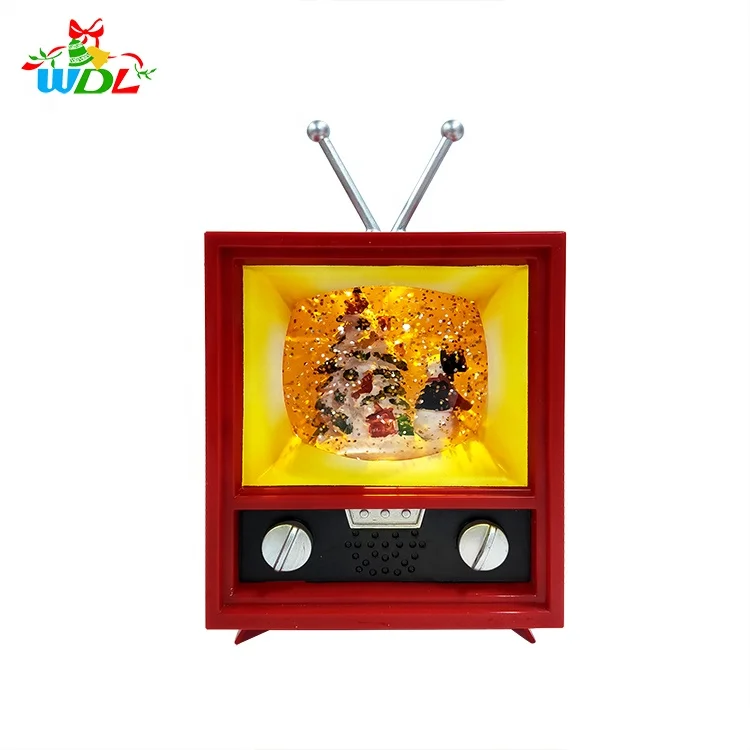 Hot Sale Wholesale Resin Custom Made TV Snowball Liquid Swirling Battery Operated Glitter Lantern Christmas Water Globe With Led
