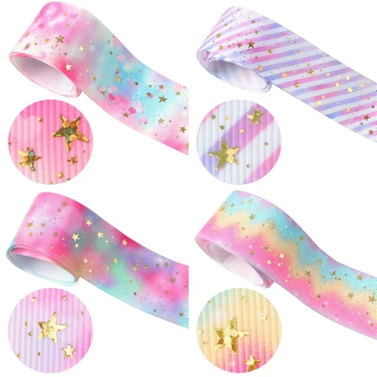 38mm Wholesale Gold Foil Print Grosgrain Ribbon Roll 50yards For Diy Hair Bows Crafts Wrapping 32696