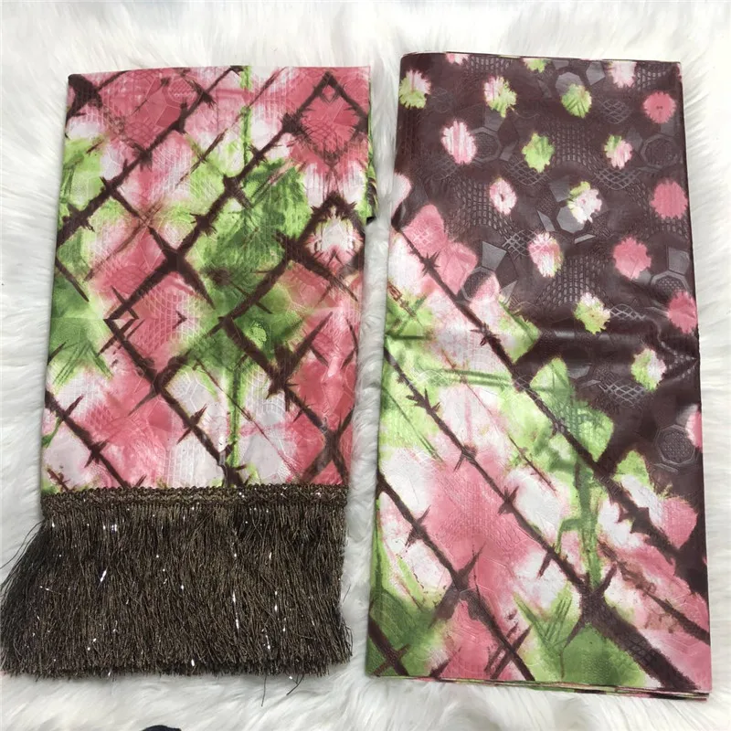 
Hot sale Bazin Riche Fabric with Tassel African 5yards bazin brode material match 2yards brocade with tassel for Female Rode 