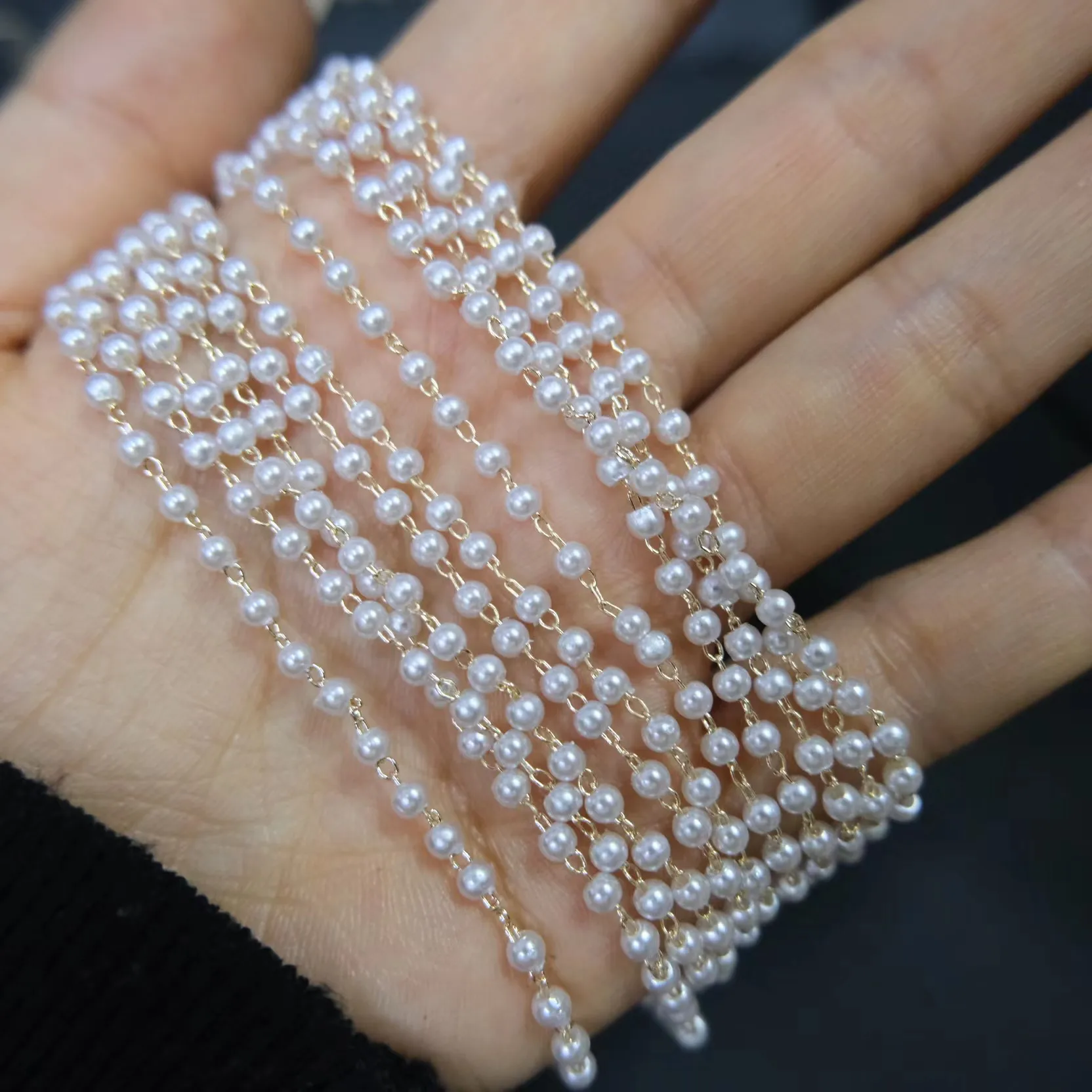 JC Crystal Hot Sale 3-8mm Chain Pearl for Dress Garment Accessories Trim Roll Copper Pearl Beads Chain for Jewelry Making