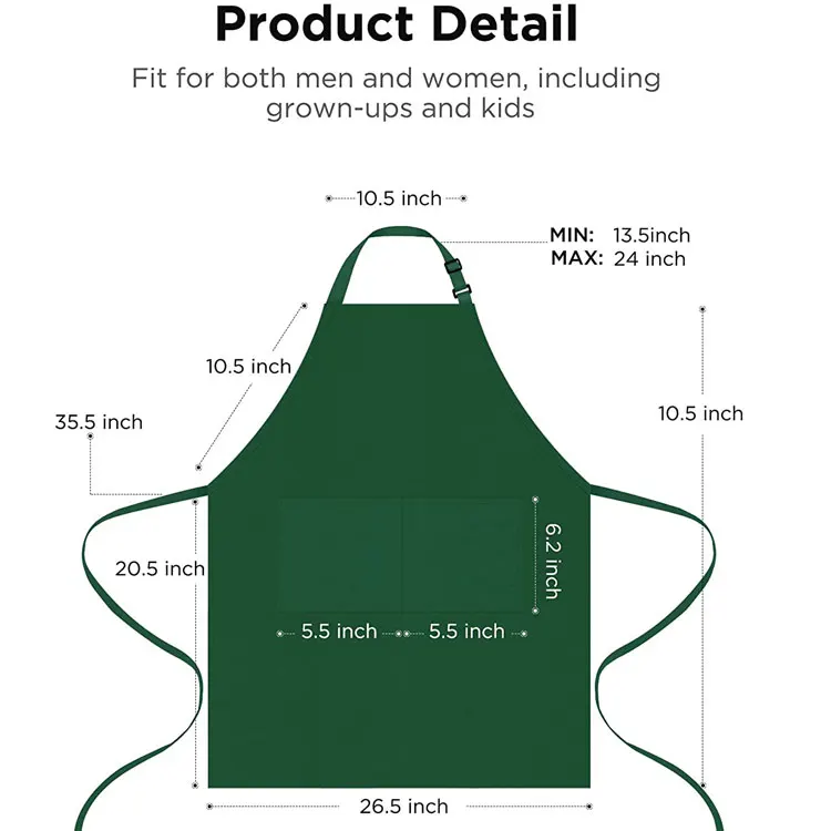 Adjustable Resists Wrinkles Barista Apron Shrinkages Wide Coverage Sublimation Apron With 2 Pockets For Women Men Chef