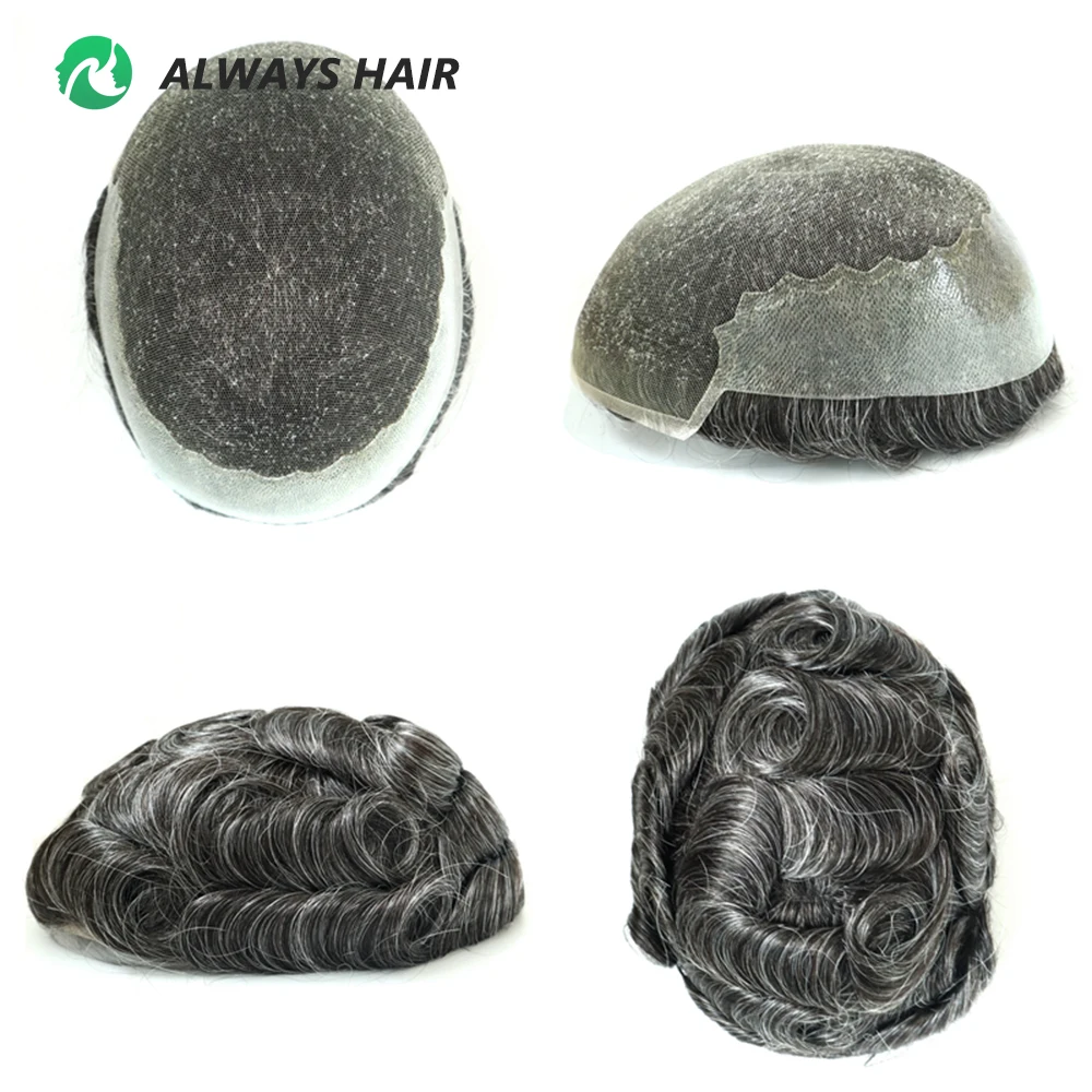 Q6 - 8 Size French Lace and PU Indian Human Hair Prosthesis Men Toupee
