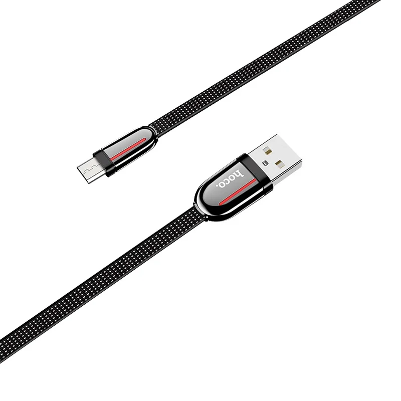 HOCO Hot Sale U74 Zinc Alloy Flat USB 2.0 Male Micro Braided Charging Data Cable for Android Phone