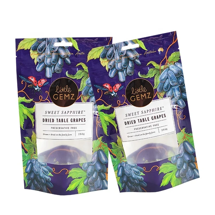 Resealable Dried Fruits Vegetable Plastic Zip Lock Food Packaging Bag Custom Printed Laminated Fruit Snack Bags