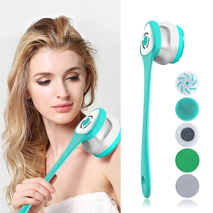 Wholesale electric facial back skin scrubber long handle shower body washing brush