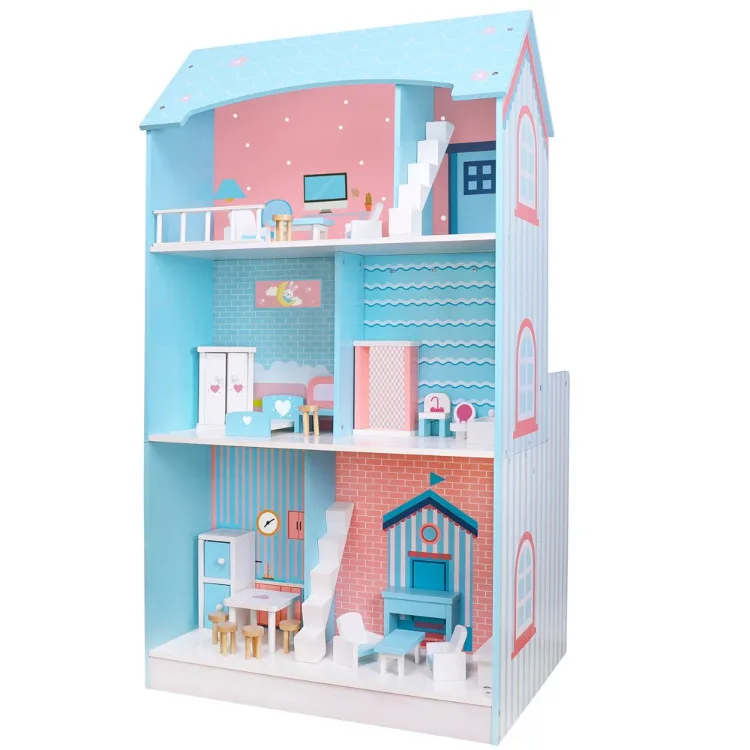 Hot sale simulation 2 in 1 wooden doll house kitchen toys for kids pretend play wood cooking toys kitchen set for kids