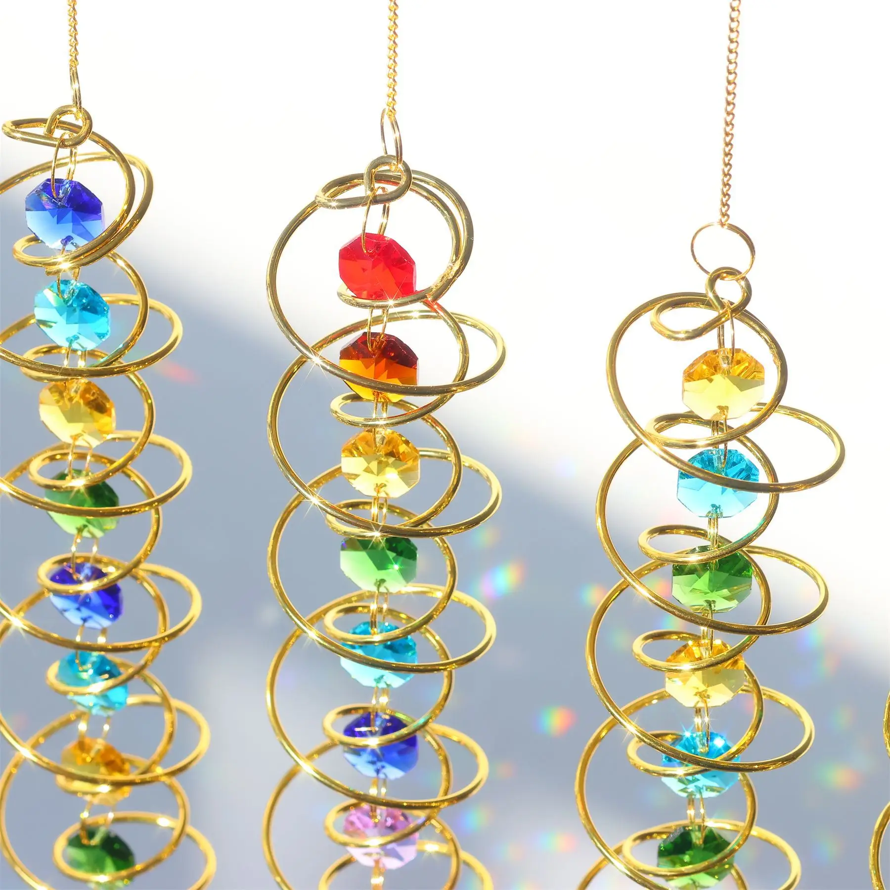 7 Chakra Beads Gazing Ball Spiral Tail Wind Spinner crystal Sun Catcher Hanging Ornaments Indoor Outdoor Decor