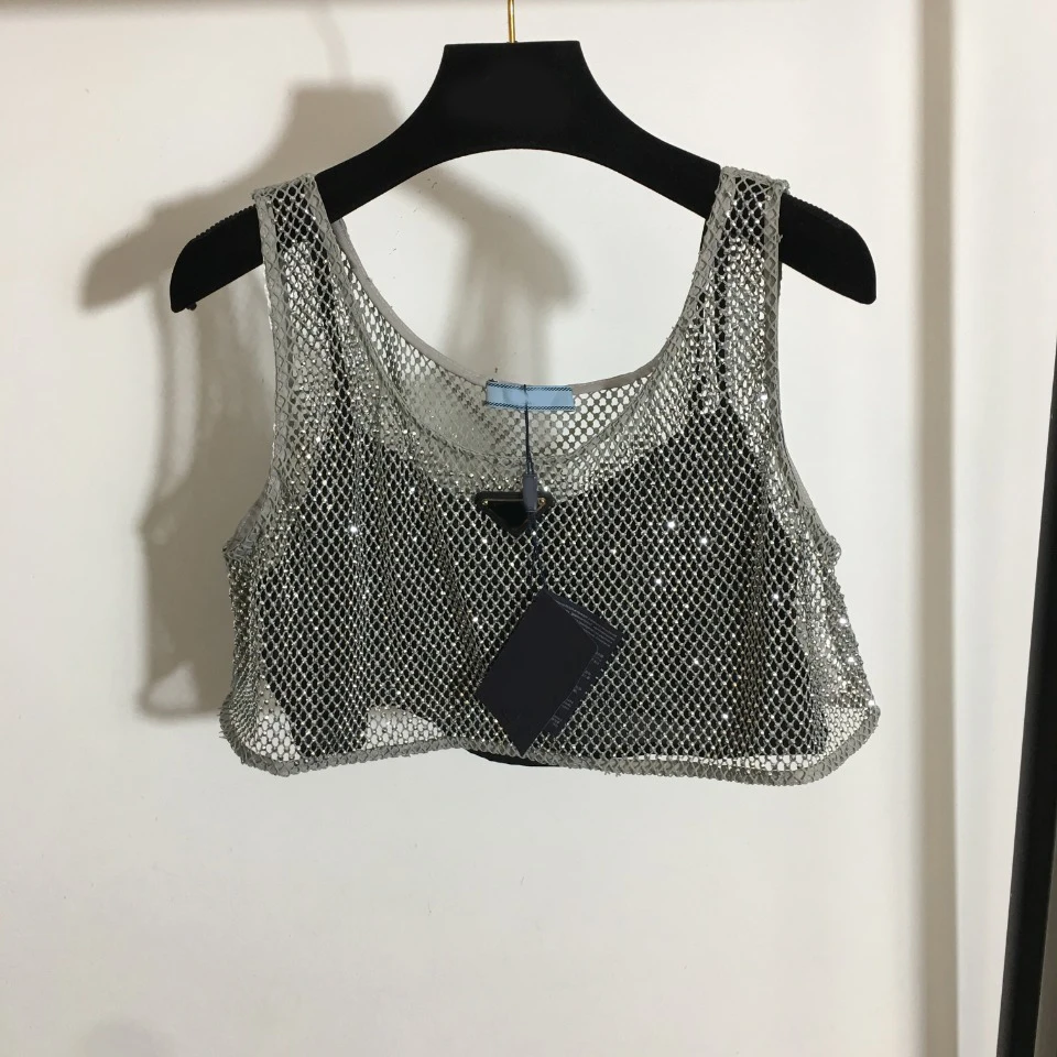 Shiny Women Sexy Vest Shining Diamond Hallowed Out Crop Tops for Ladies Girls Summer Shirts Hot Short Beach Party Tops