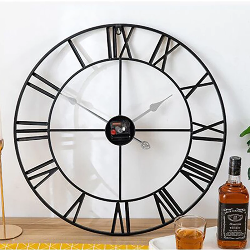 Home Decor Round Retro Wall Clock Modern Hanging Roman Numerals Metal Wall Clock Customize Living Room Bronze Color Wall Clock