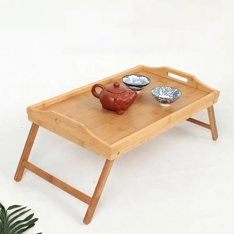 Custom Tea Shot Glass Cup Table Bed Bamboo Serving Tray With Foldable Legs Computer Desks storage holders