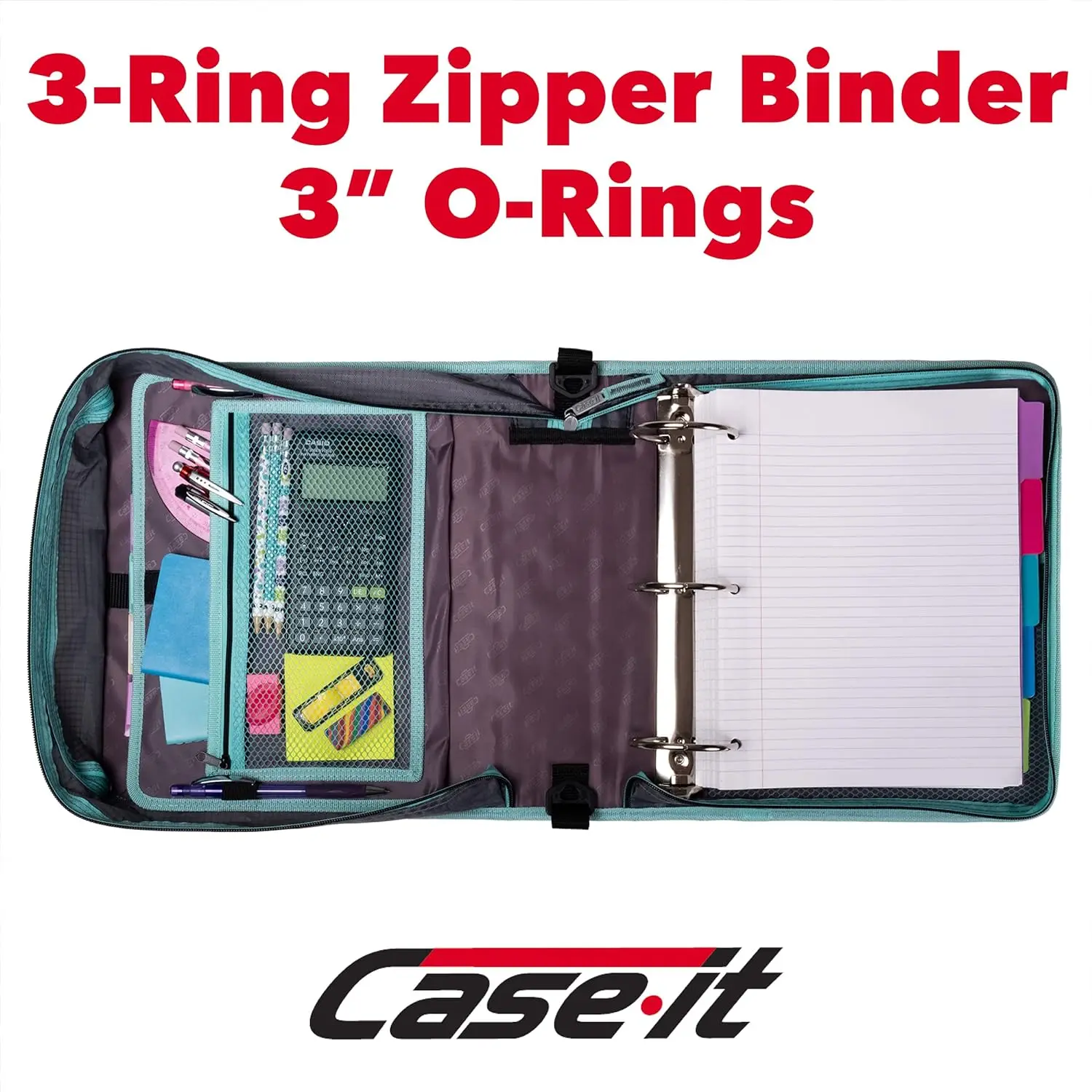 Free Sample case it Zippered Binder Bag 2Inch 3Ring,500-Sheet Capacity, Multi-Pocket Organizer Binder Suitable for Middle School