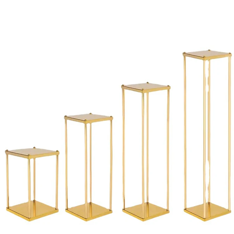 Tall Floor Vase Geometric Column Stand Decorations Metal Gold Flower Vases For Weddings Centerpiece