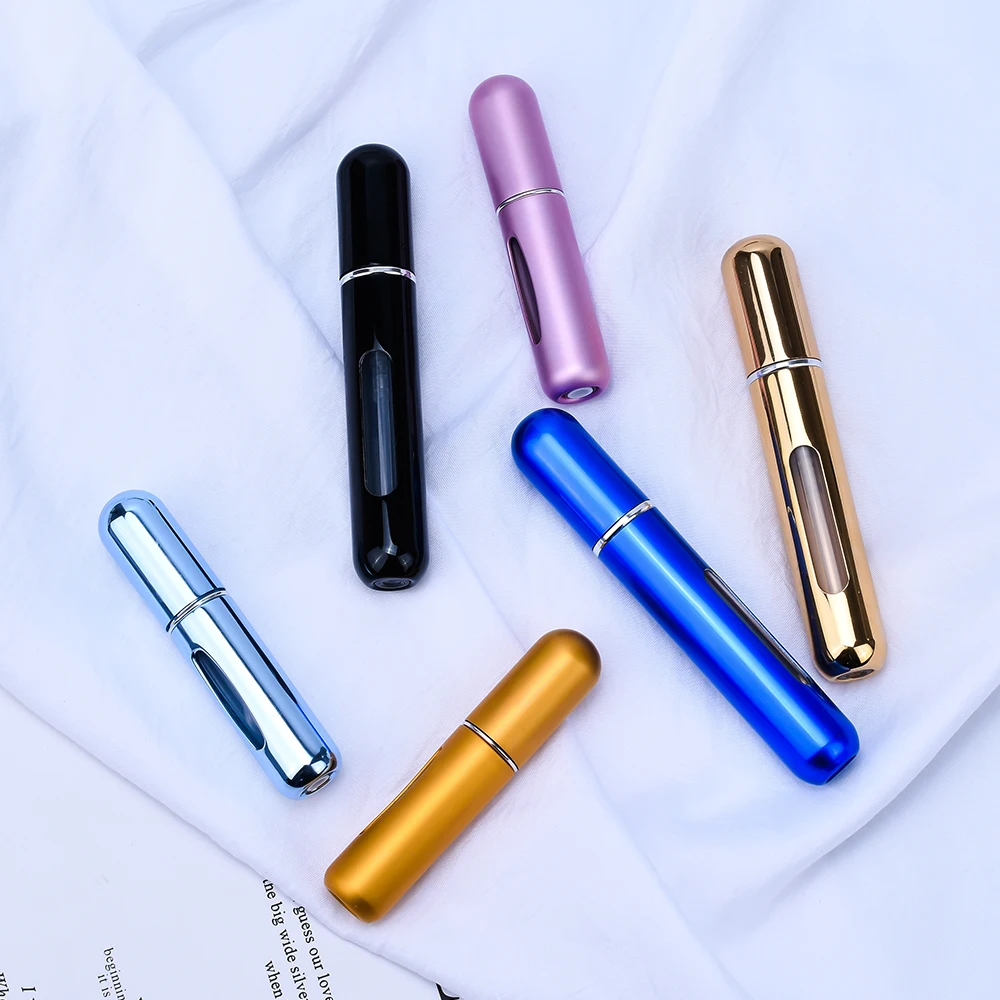 Mini aluminum perfume bottle 5ml 8ml colorful portable travel refillable perfume atomizer bottle bottom filled perfume bottle
