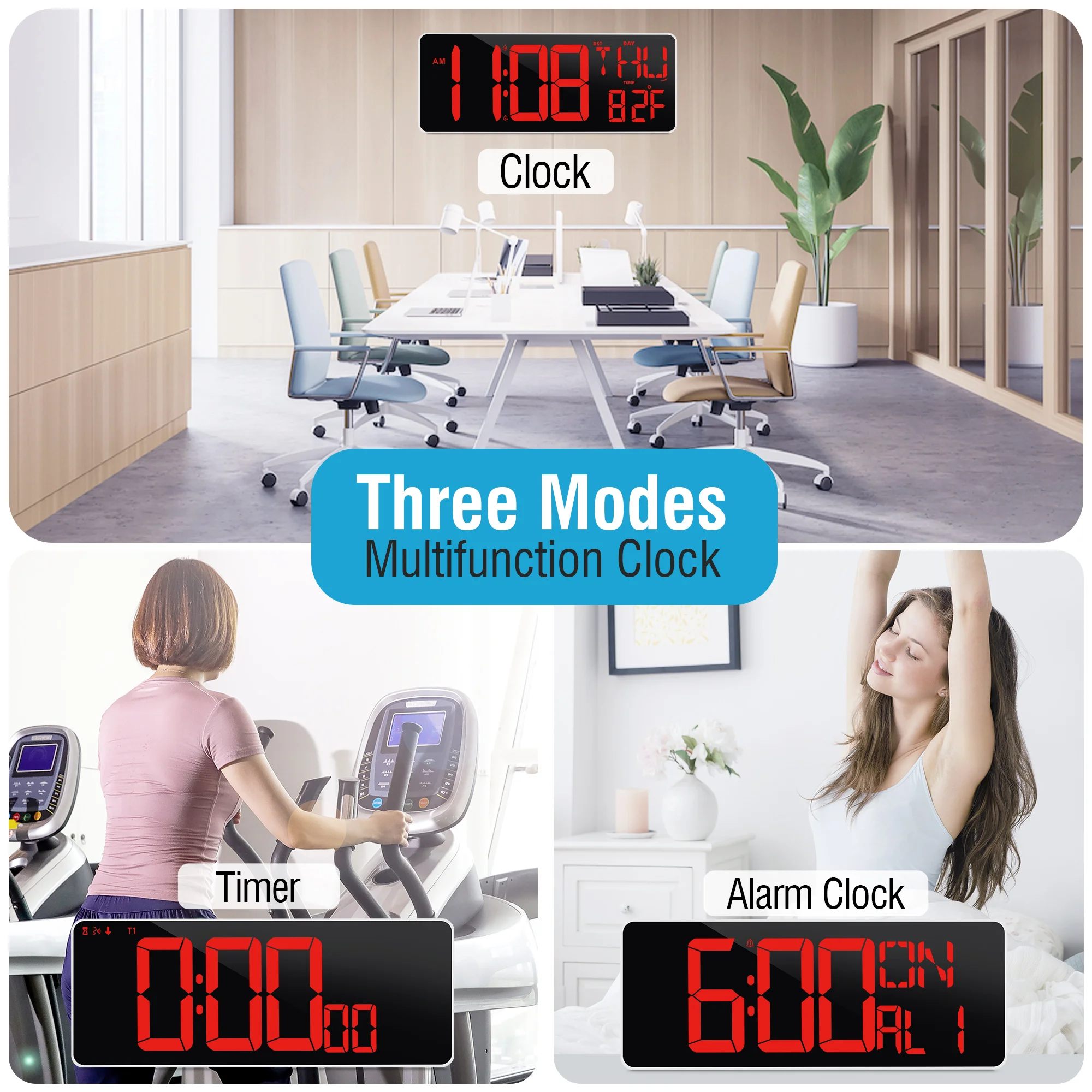 Stylish ABS Electric LED Calendar Tabletop Wall Clock with Dual Alarms Countdown Timer Displaying Temperature Trend