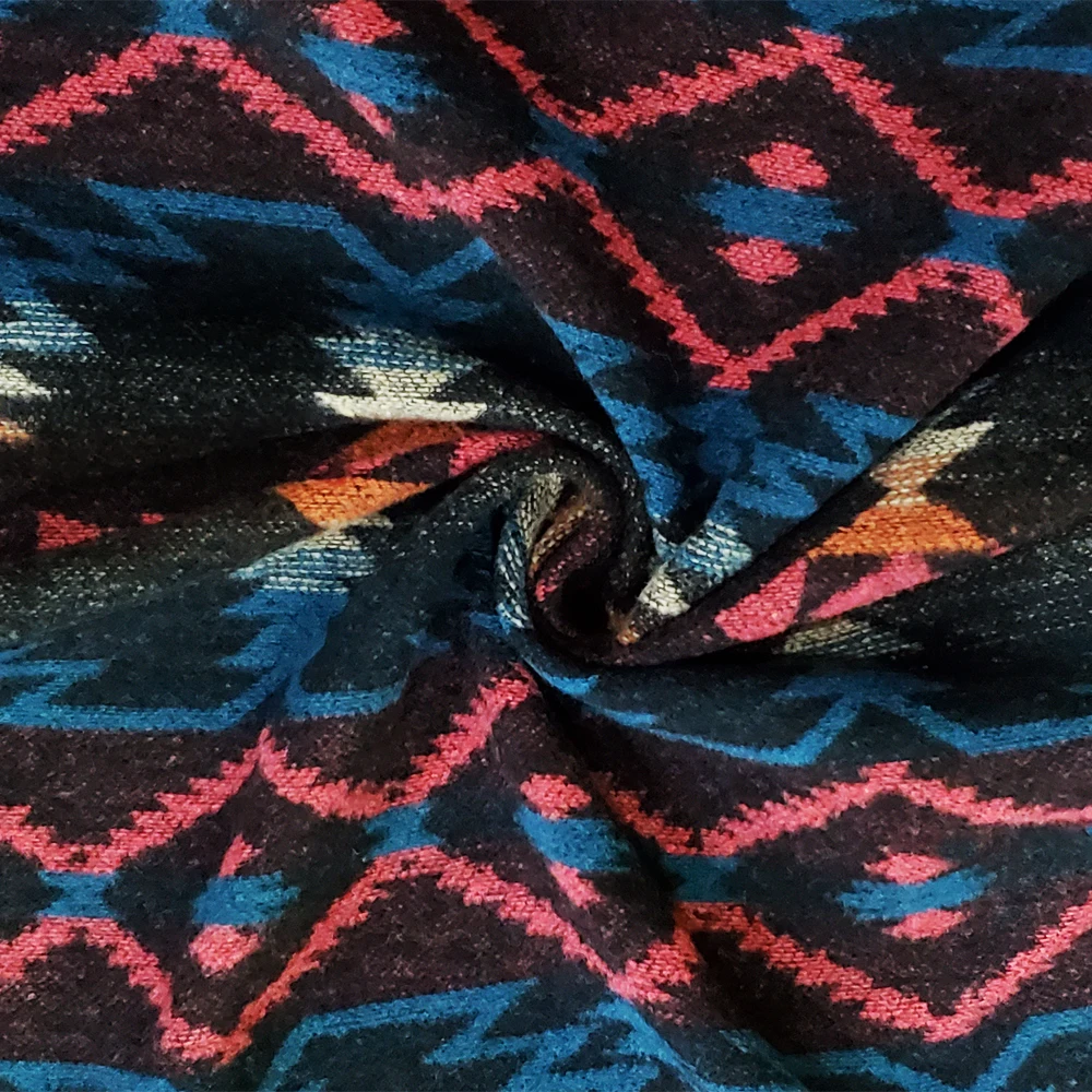 Factory Direct 2022 Wool Fabric Amazon Bohemian Geometric Aztec Design Navajo Pattern Wool Polyester Fabric for Coat Shawl